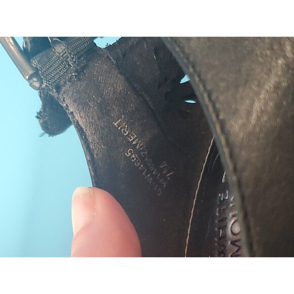 Womens Peep Toe Cloggs Sz 7 Floral Cut Out Boho Black Leather White Mountain - Picture 8 of 12